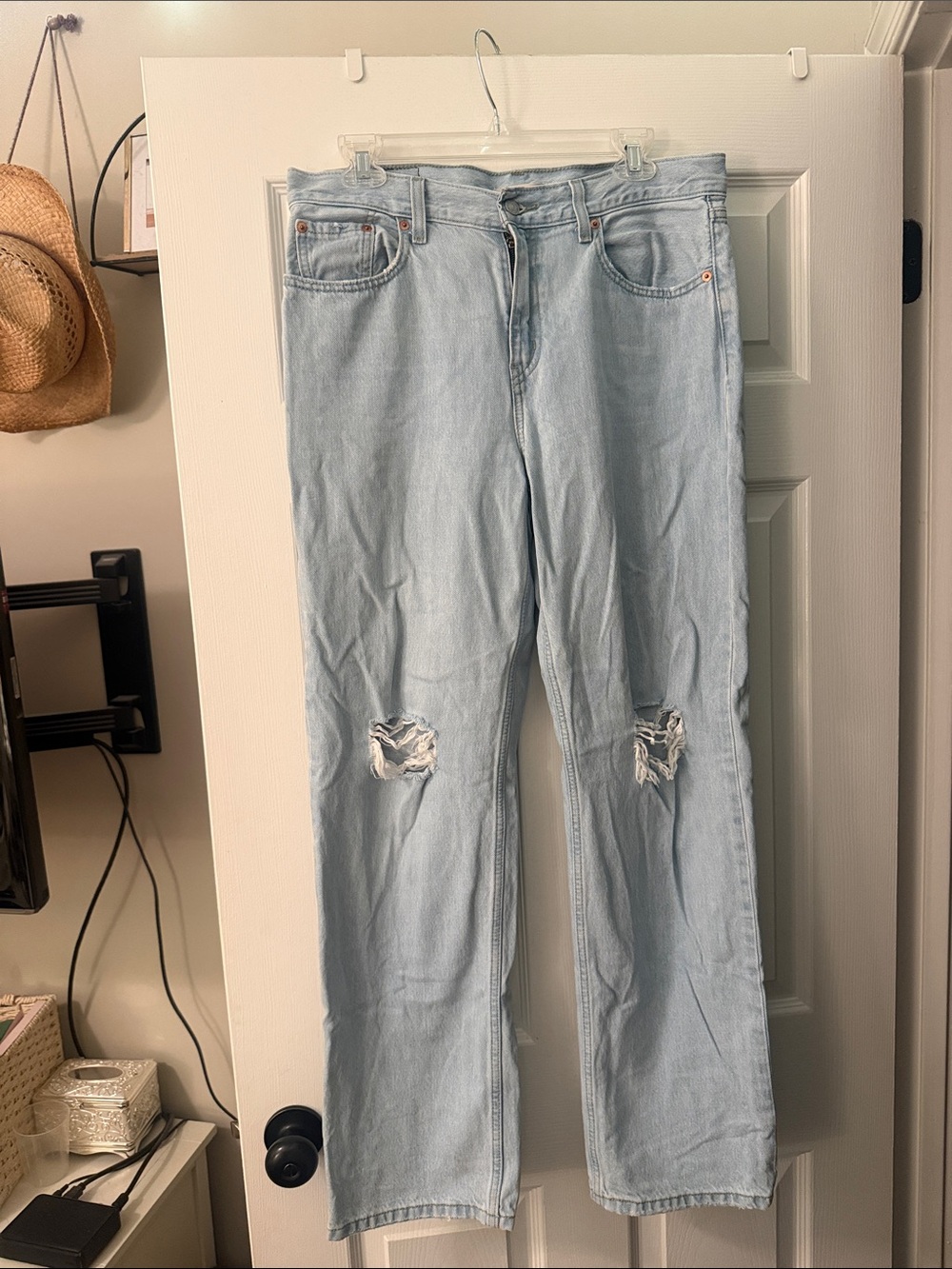 Levi's Light Blue Straight-Leg Jeans with Knee Rips